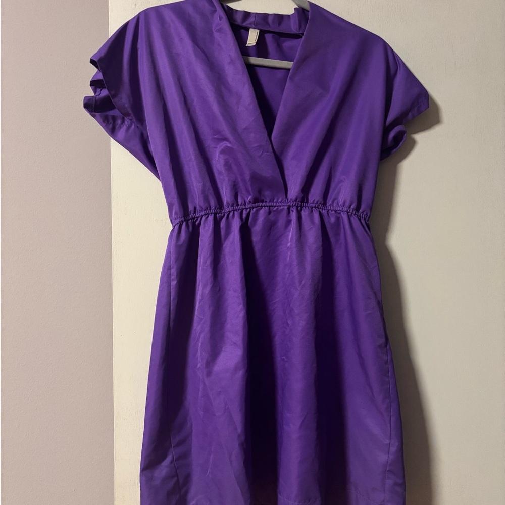 💜 American Apparel Purple V-Neck Elastic Waist Dress – Size M 💜